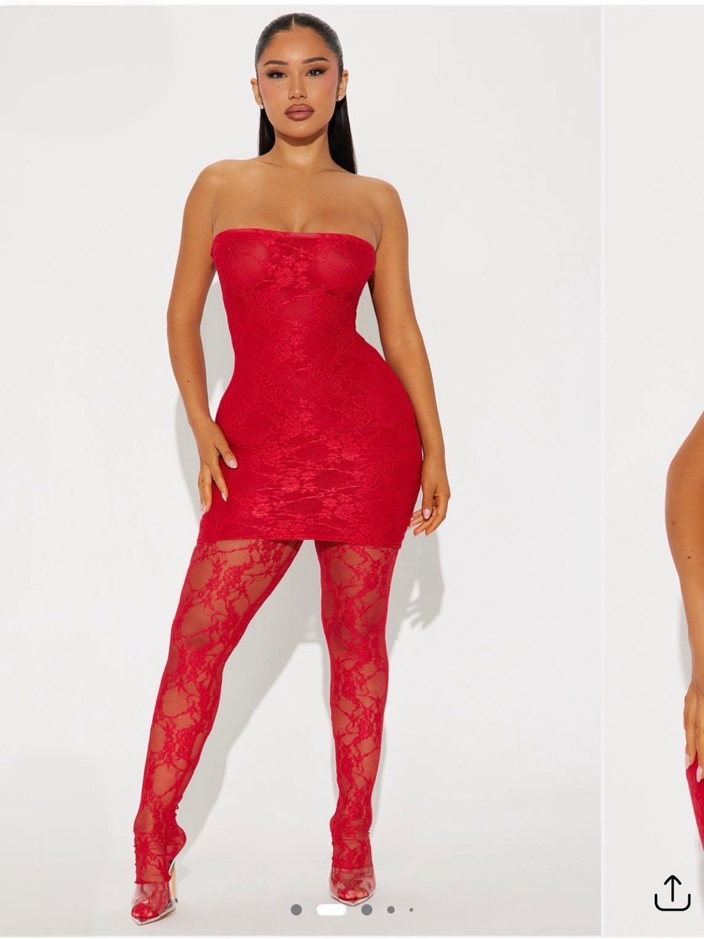 Strapless Red Lace Mini Dress with Matching Lace Leggings